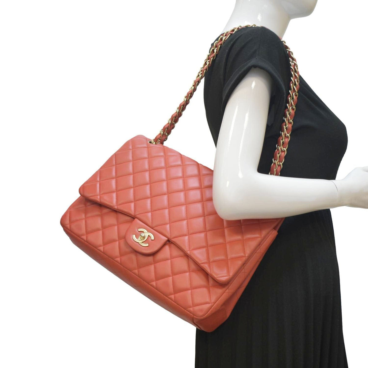 Chanel Bags Chanel Classic Maxi Single Flap Quilted Leather Shoulder Bag Red Premium Designer Shoulder Bag