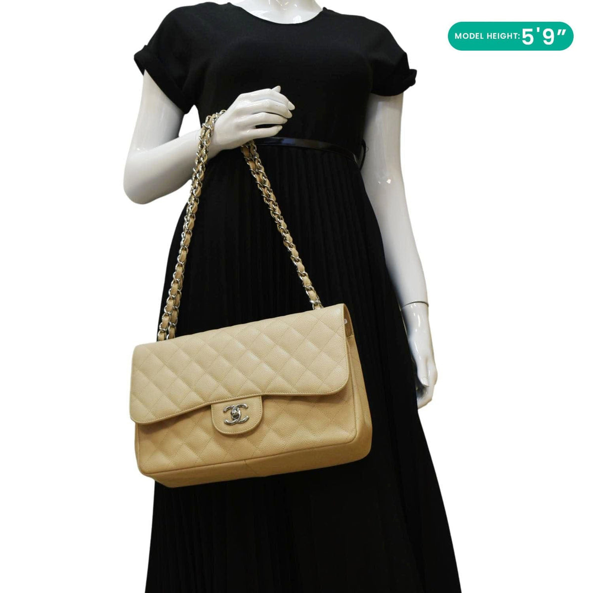 Chanel Bags Chanel Classic Jumbo Double Flap Quilted Caviar Leather Shoulder Bag Cream Premium Designer Shoulder Bag