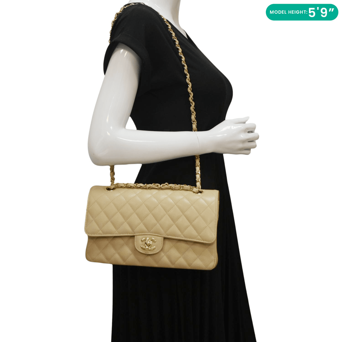 Chanel Bags Chanel Double Flap Medium Quilted Caviar Leather Shoulder Bag Cream Elegant Everyday Designer Handbag