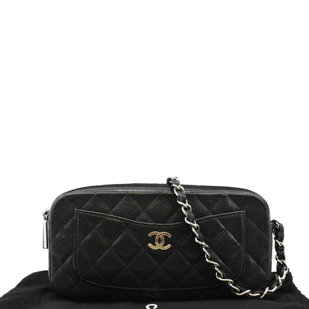 Chanel Bags Chanel Front Pocket Quilted Caviar Leather Chain Shoulder Bag Black Luxury Designer Leather Handbag