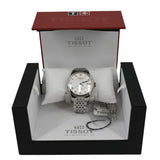 Front view of Tissot unisex silver watch