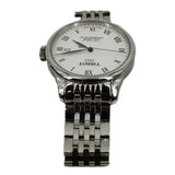 Close-up detail view of Tissot unisex silver watch
