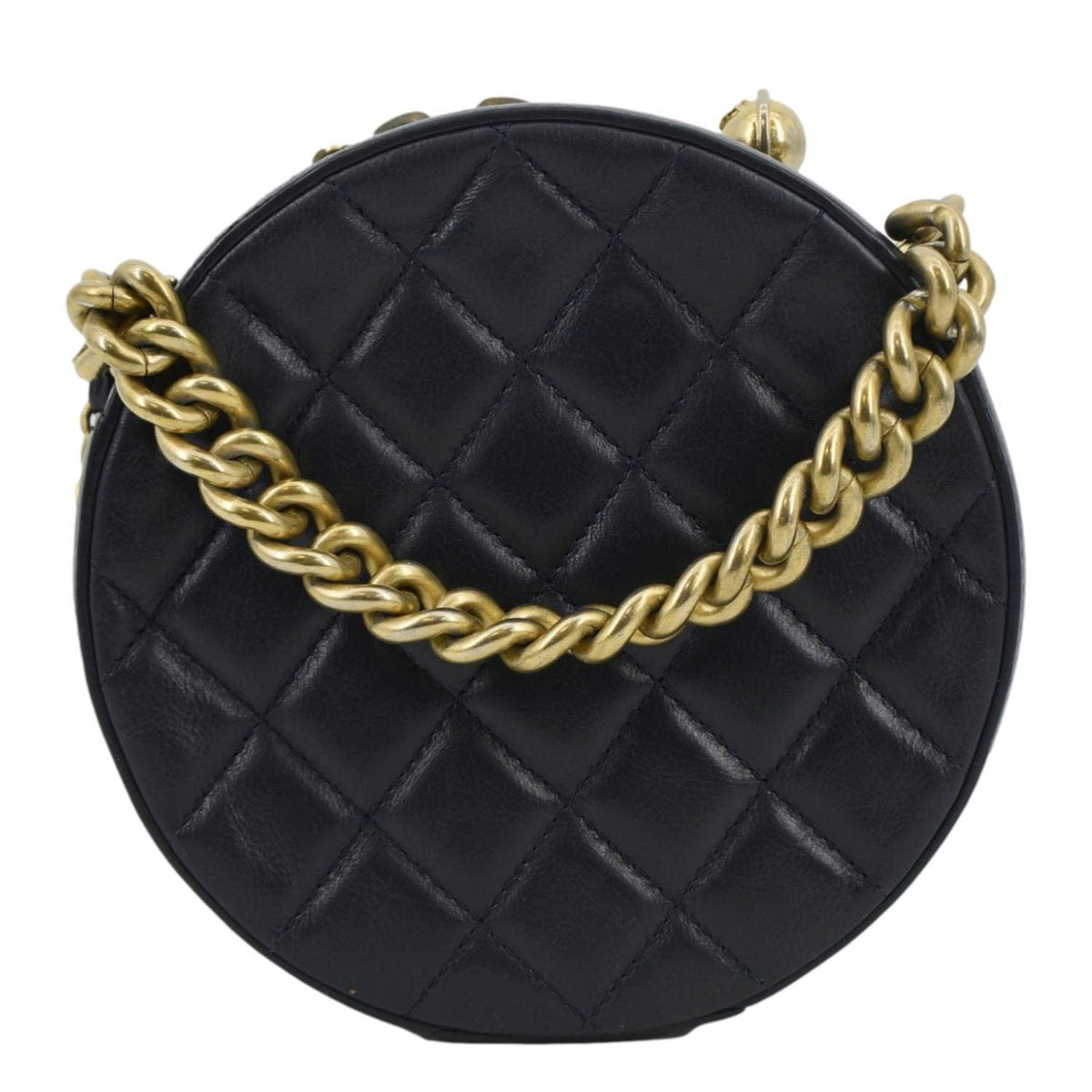 Chanel Bags Chanel Glazed Round As Earth Leather Evening Crossbody Bag Navy Blue Luxury Designer Leather Handbag