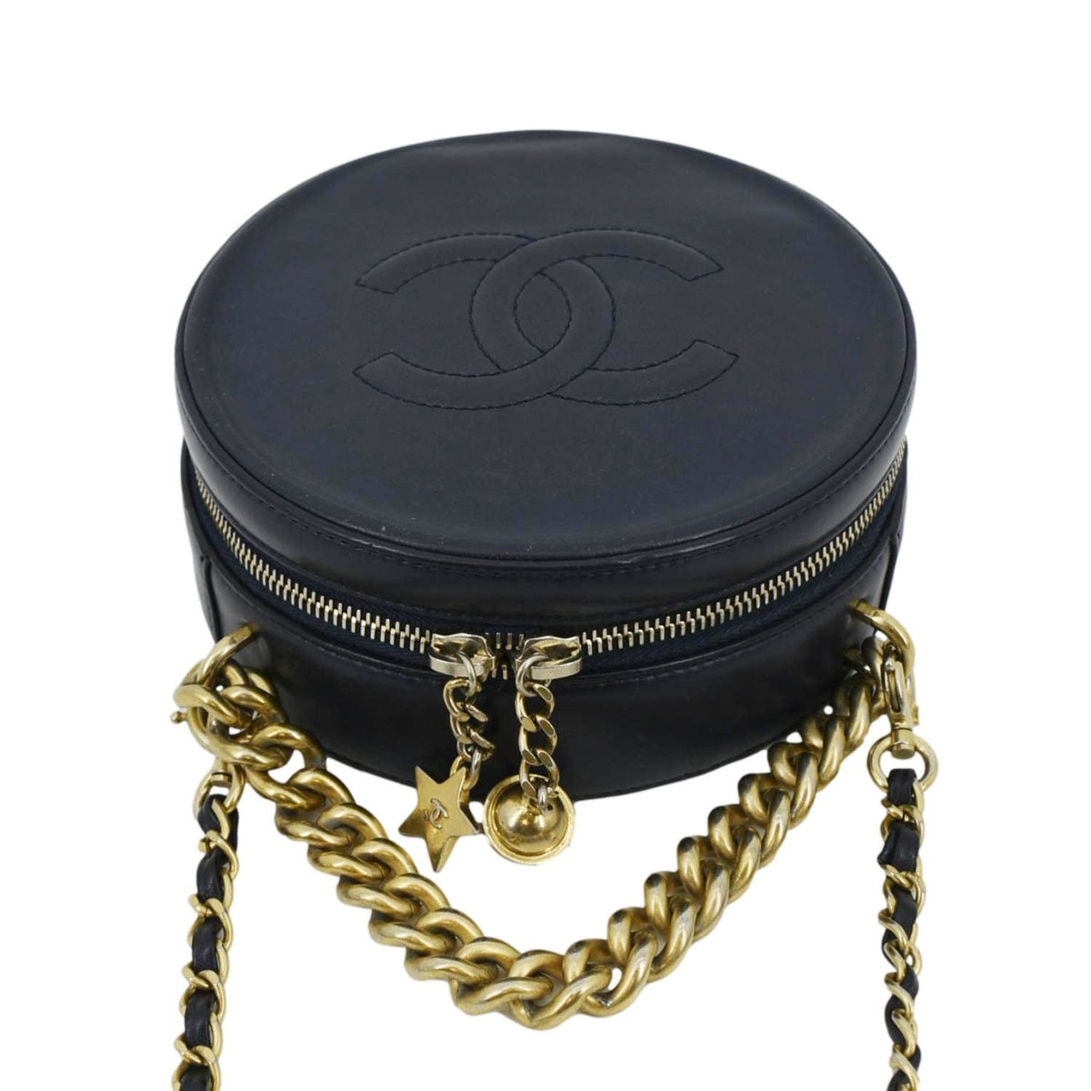 Chanel Bags Chanel Glazed Round As Earth Leather Evening Crossbody Bag Navy Blue Luxury Designer Leather Handbag