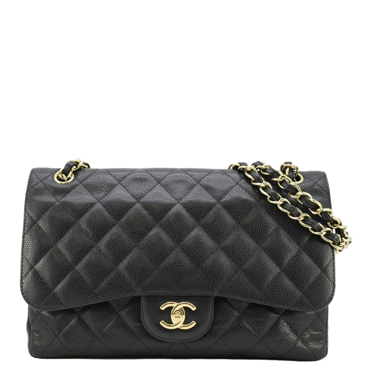 Chanel Bags Chanel Classic Jumbo Double Flap Quilted Caviar Leather Shoulder Bag Black Luxury Designer Leather Handbag