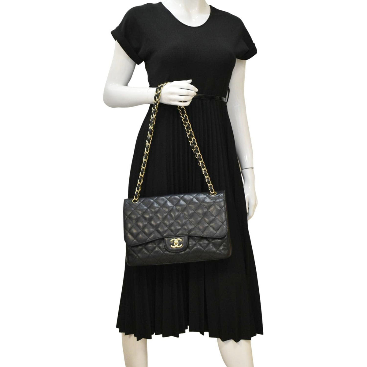 Chanel Bags Chanel Classic Jumbo Double Flap Quilted Caviar Leather Shoulder Bag Black Luxury Designer Leather Handbag