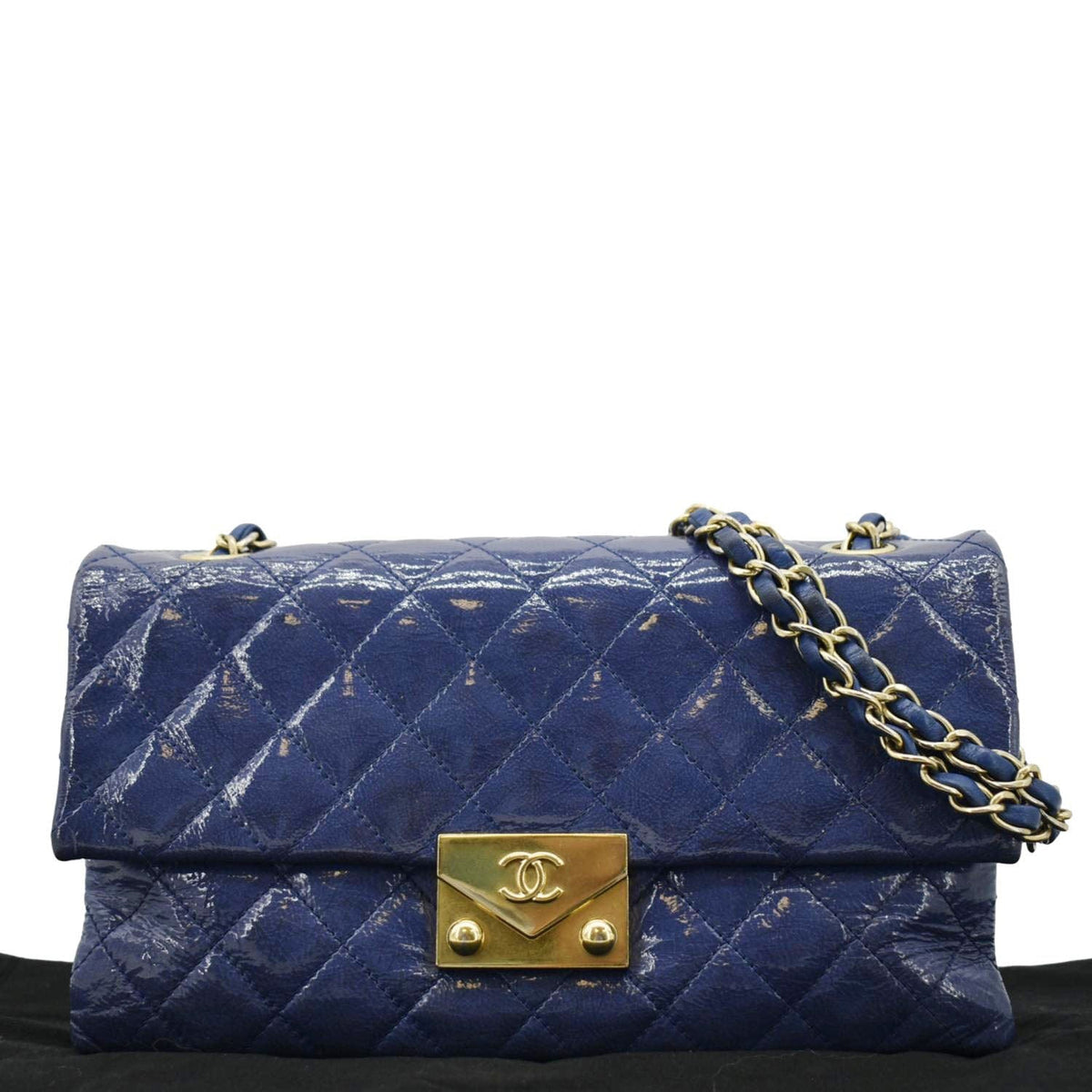 Chanel Bags Chanel Envelope Lock 3 Small Quilted Patent Leather Shoulder Bag Blue Elegant Everyday Designer Handbag