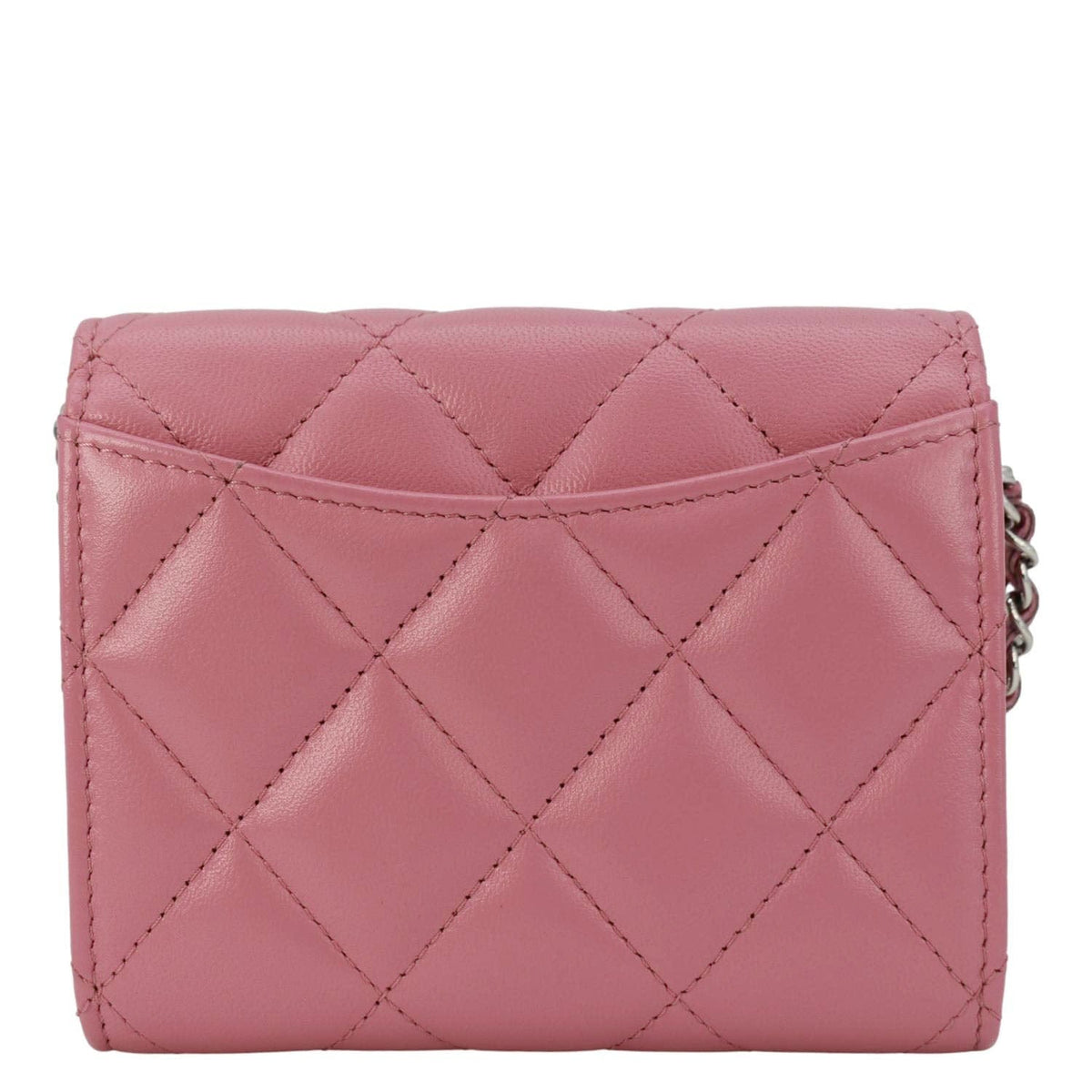 Chanel Wallets? Chanel Classic Mini Flap Quilted Lambskin Leather Card Holder On Chain Pink Elegant Everyday Leather Wallet