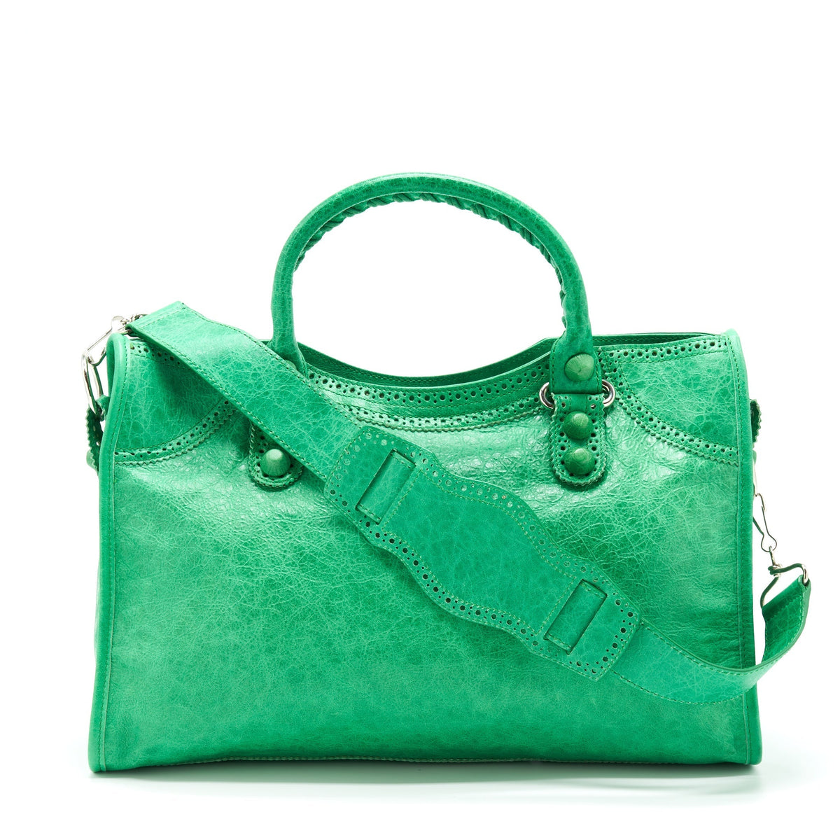 Balenciaga Lace City Bag Green SHW — Designer Leather Handbag