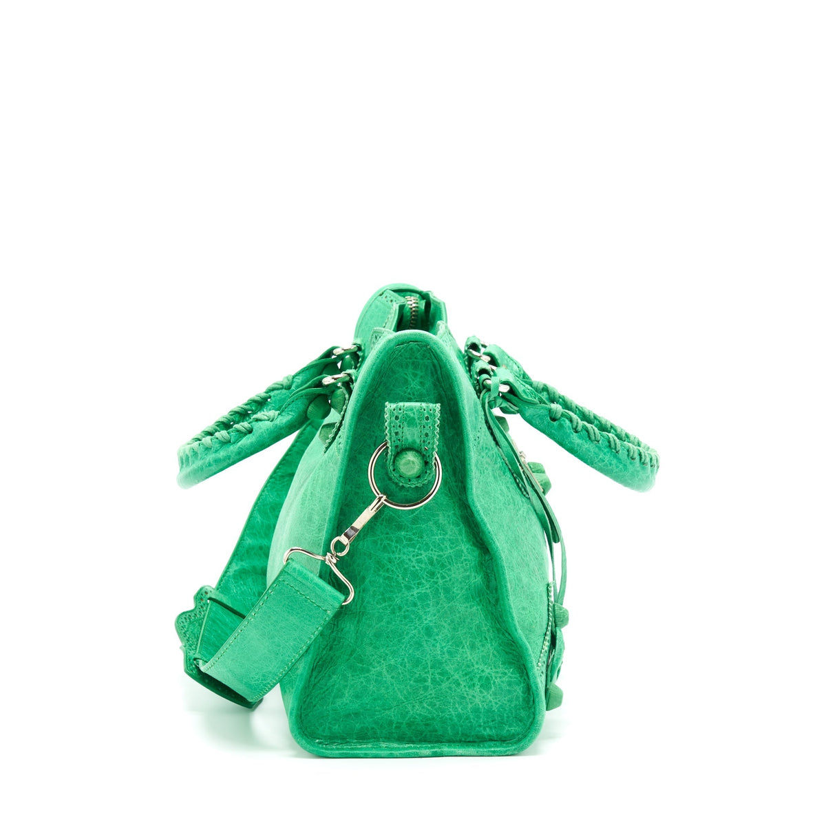 Balenciaga Lace City Bag Green SHW — Designer Leather Handbag