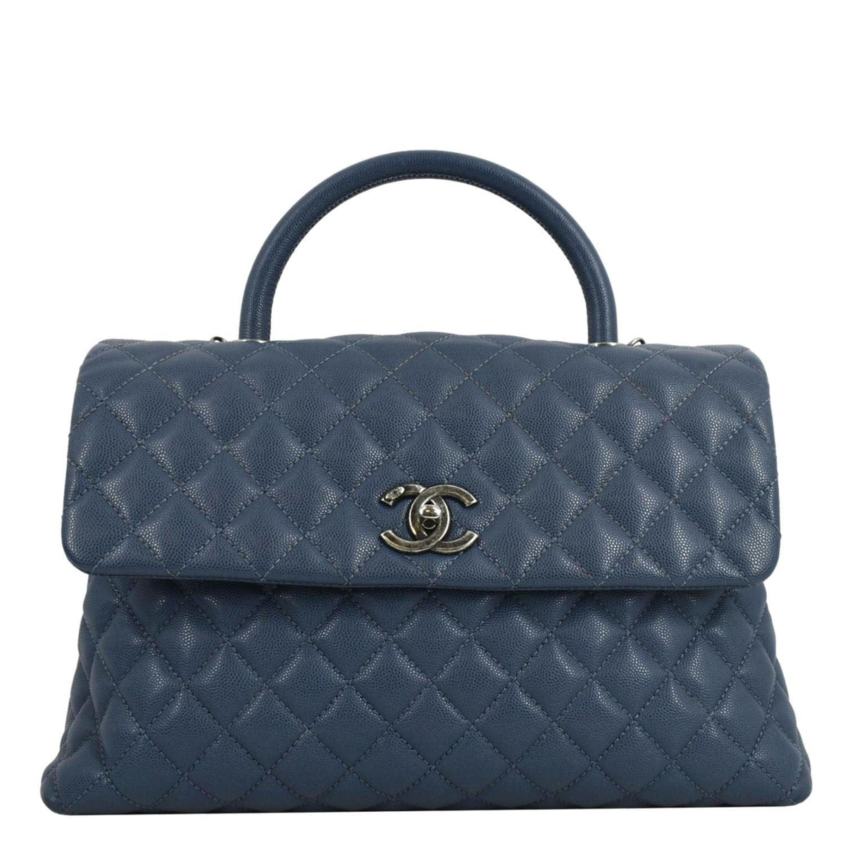 Chanel Bags Chanel Coco Caviar Leather Top Handle Flap Shoulder Bag Blue Premium Designer Shoulder Bag