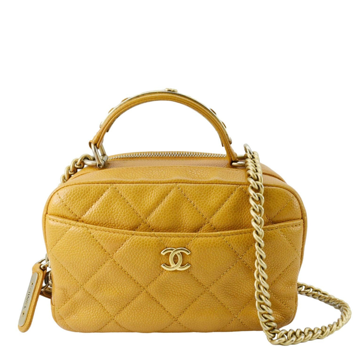 Chanel Bags Chanel Carry Around Mini Quilted Caviar Leather Bowling Bag Yellow Luxury Designer Leather Handbag
