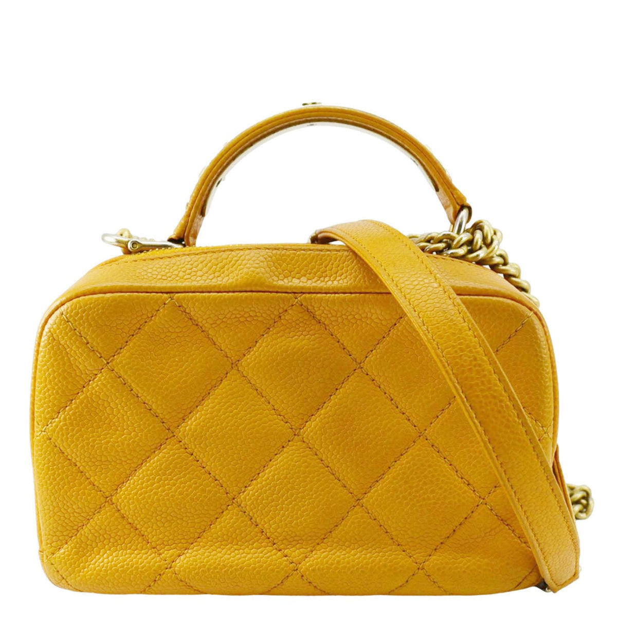 Chanel Bags Chanel Carry Around Mini Quilted Caviar Leather Bowling Bag Yellow Luxury Designer Leather Handbag