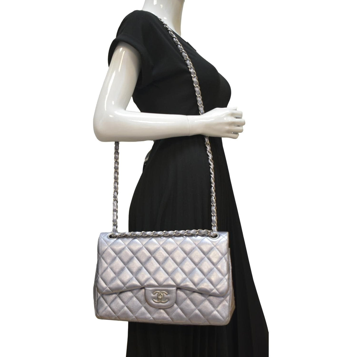 Chanel Bags? Chanel Jumbo Flap Quilted Leather Shoulder Bag Silver Elegant Everyday Designer Handbag