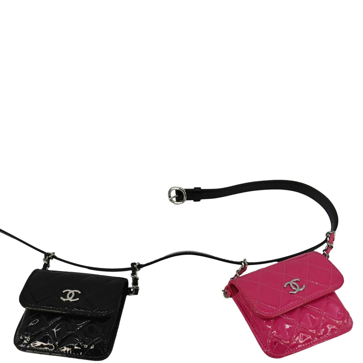 Chanel Bags Chanel Double Mini Flap Patent Quilted Leather Chain Waist Bag Black Pink Premium Designer Shoulder Bag