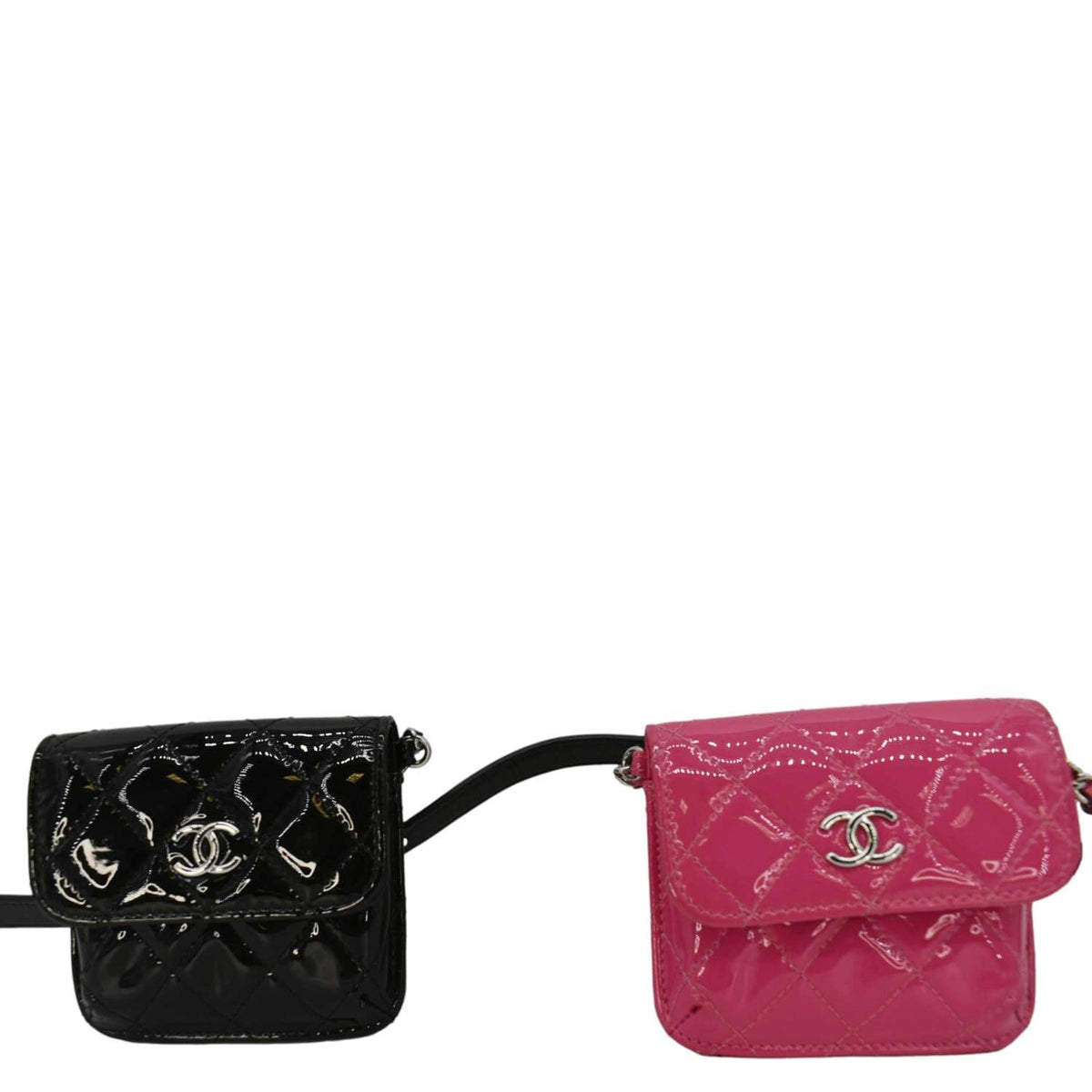 Chanel Bags Chanel Double Mini Flap Patent Quilted Leather Chain Waist Bag Black Pink Premium Designer Shoulder Bag