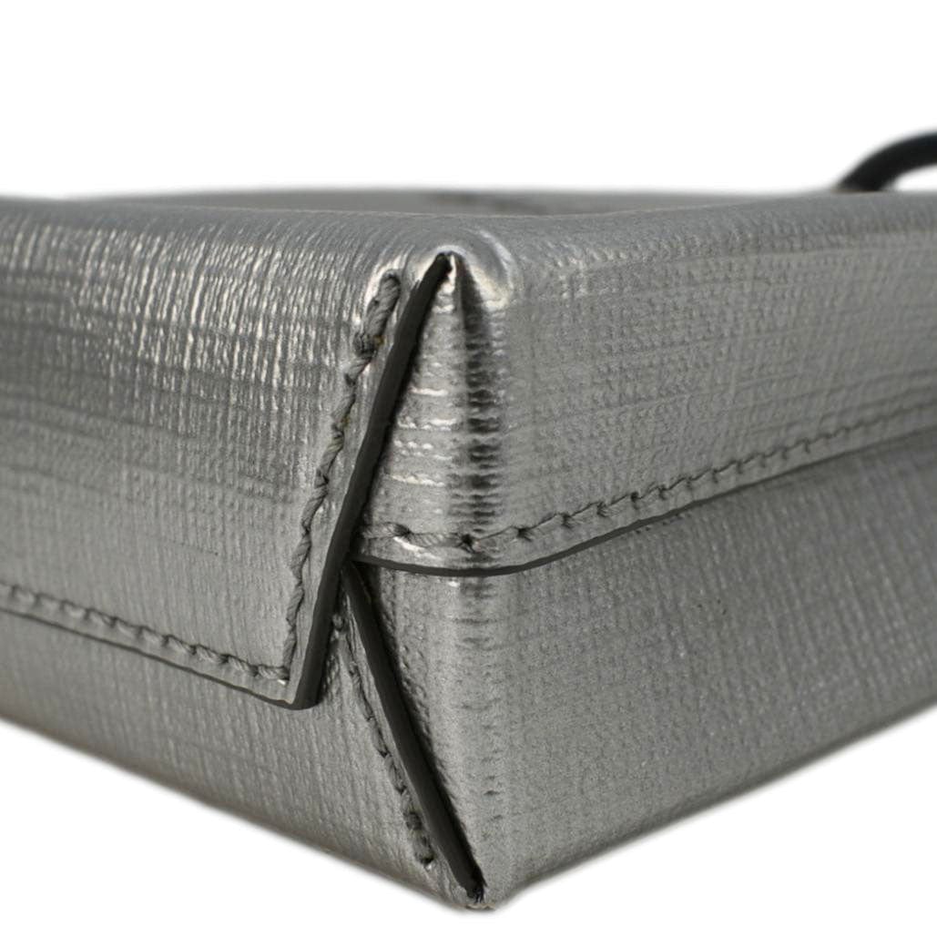 Balenciaga Metallic Logo Leather Shopping Phone Holder Silver | Designer Shoulder Bag