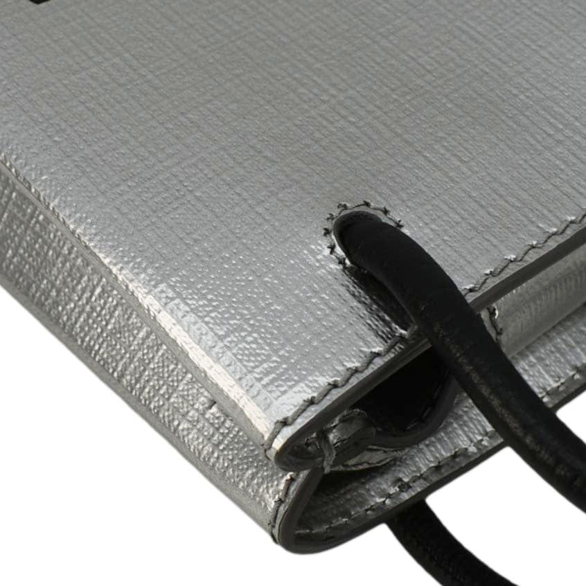 Balenciaga Metallic Logo Leather Shopping Phone Holder Silver | Designer Shoulder Bag
