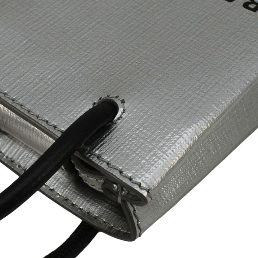 Balenciaga Metallic Logo Leather Shopping Phone Holder Silver | Designer Shoulder Bag