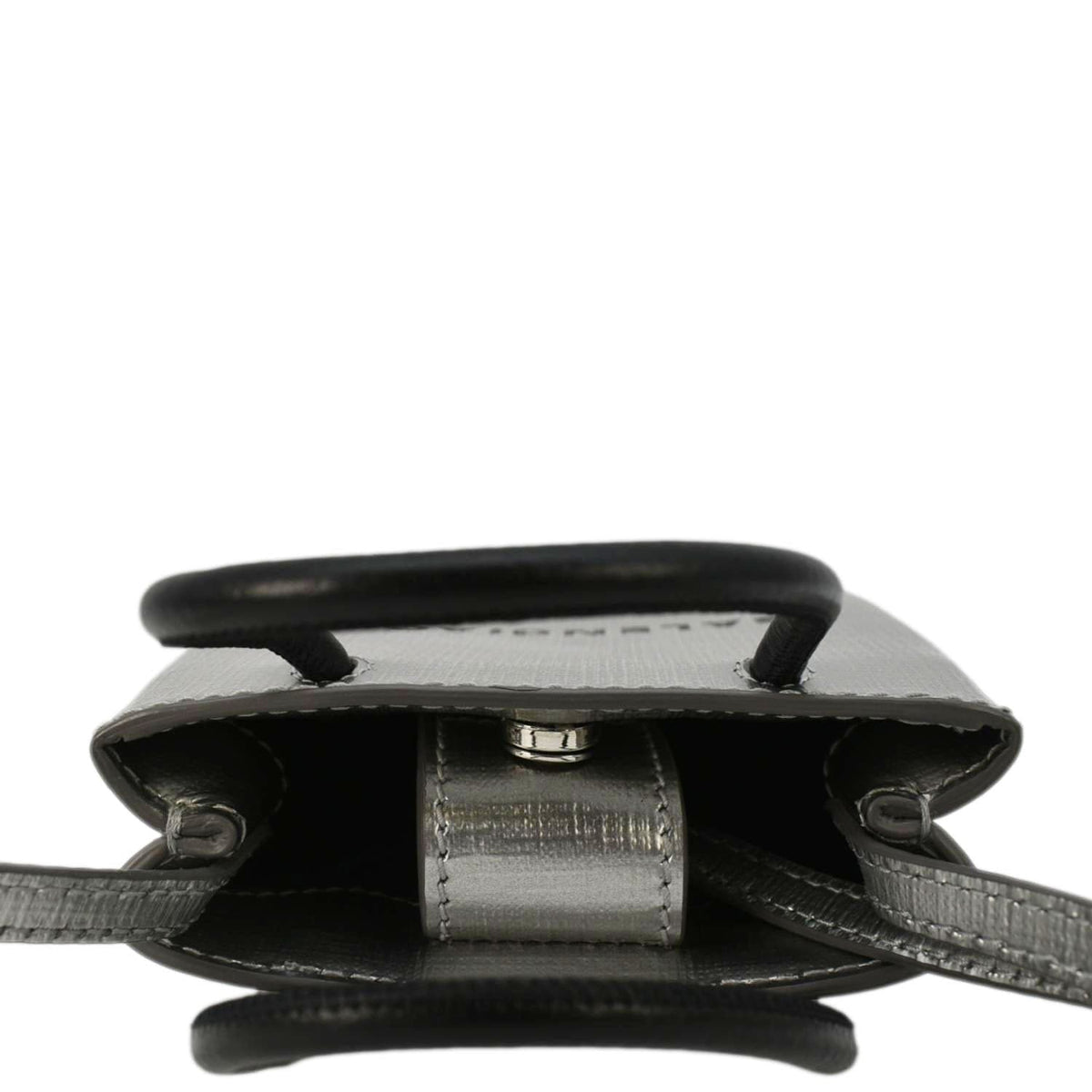 Balenciaga Metallic Logo Leather Shopping Phone Holder Silver | Designer Shoulder Bag