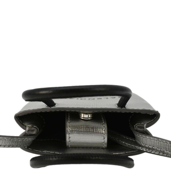 Balenciaga Metallic Logo Leather Shopping Phone Holder Silver | Designer Shoulder Bag