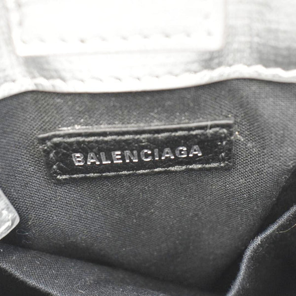 Balenciaga Metallic Logo Leather Shopping Phone Holder Silver | Designer Shoulder Bag