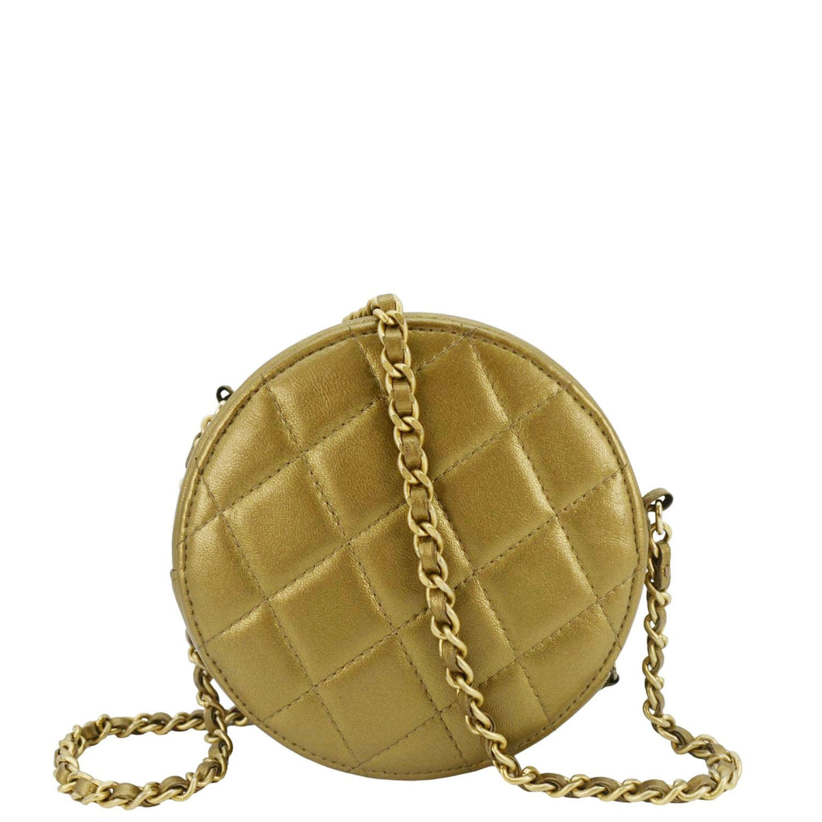 Chanel Bags Chanel Egyptian Amulet Round Quilted Metallic Lambskin Chain Clutch Crossbody Bag Gold Elegant Everyday Designer Handbag