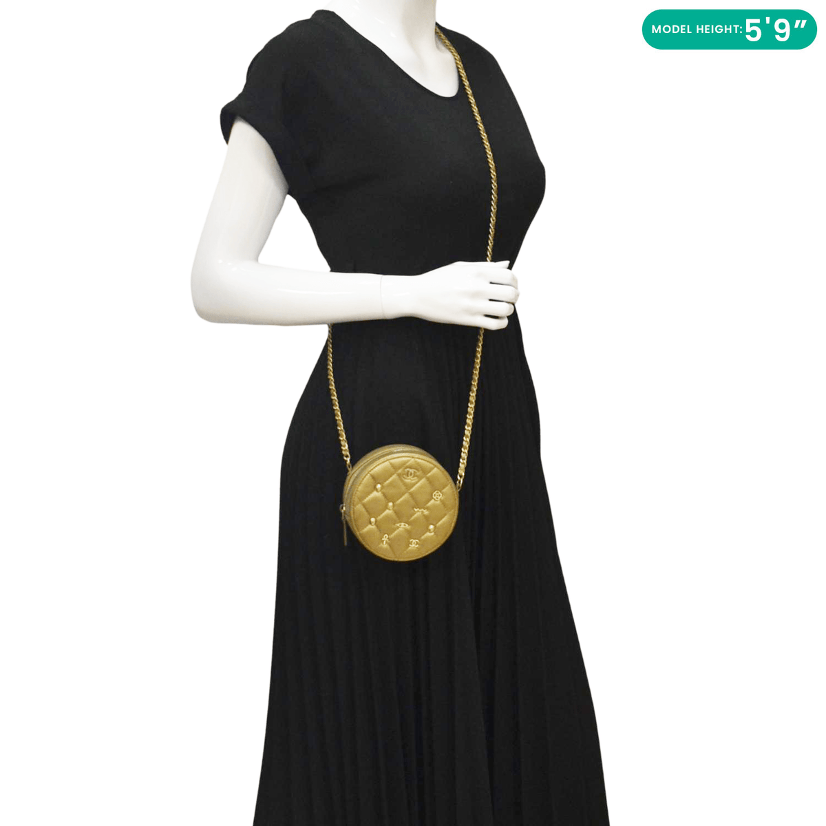 Chanel Bags Chanel Egyptian Amulet Round Quilted Metallic Lambskin Chain Clutch Crossbody Bag Gold Elegant Everyday Designer Handbag