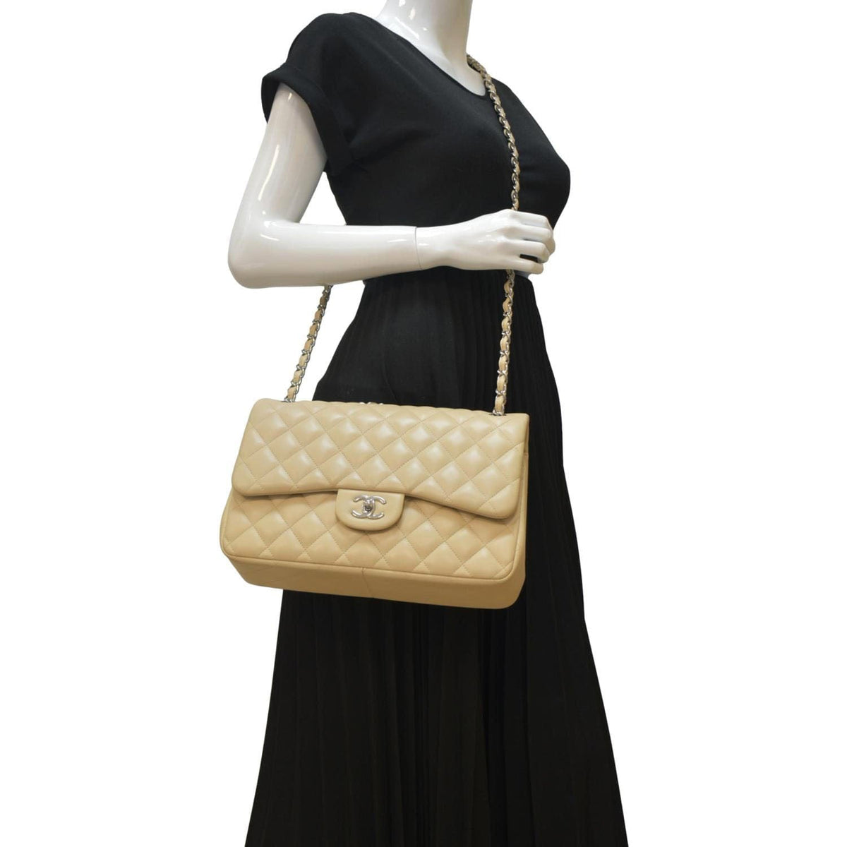 Chanel Bags Chanel Classic Jumbo Double Flap Quilted Leather Shoulder Bag Beige Premium Designer Shoulder Bag