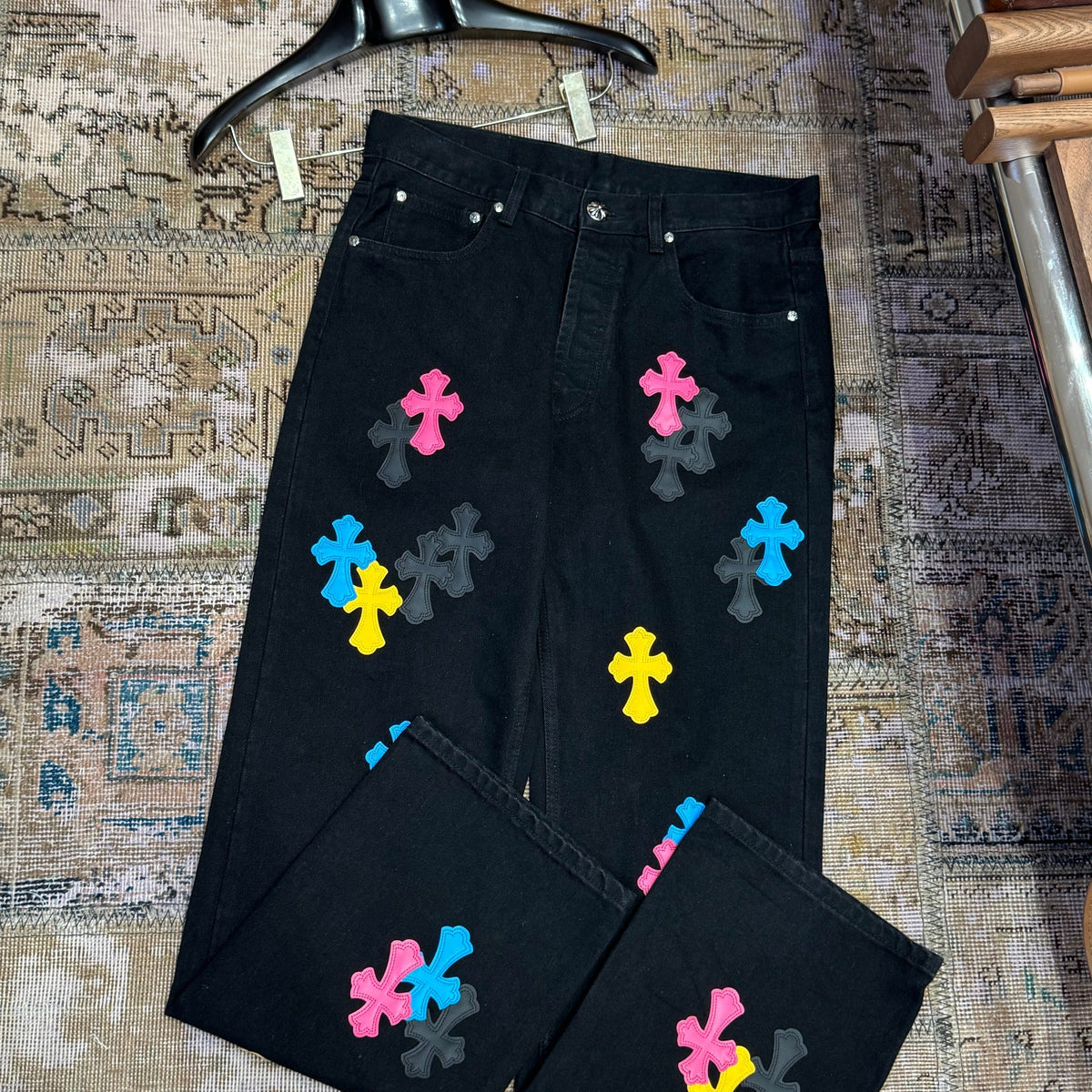 Back view of Chrome Hearts luxury Jeans with clean finishing