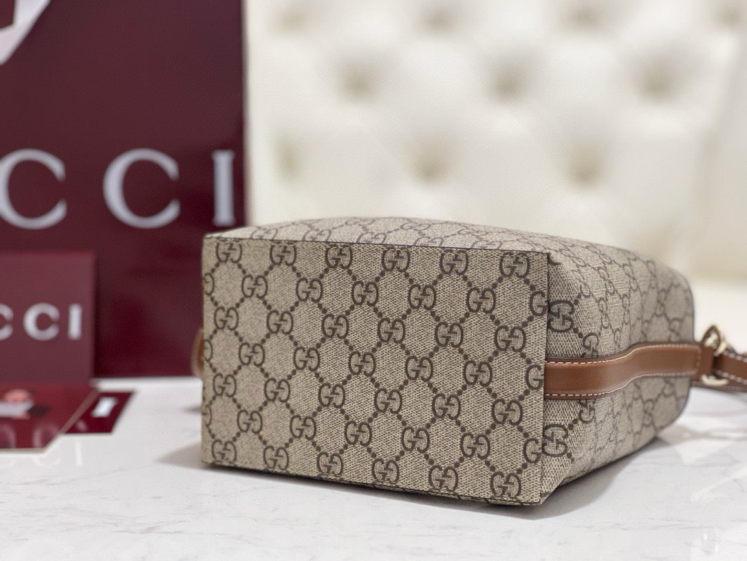 Front view of Gucci Emblem Mini Bucket Bag premium bucket bag