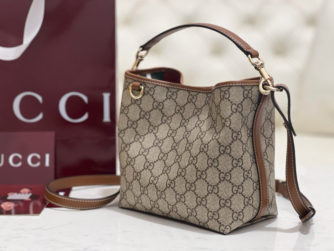 Front view of Gucci Emblem Mini Bucket Bag premium bucket bag