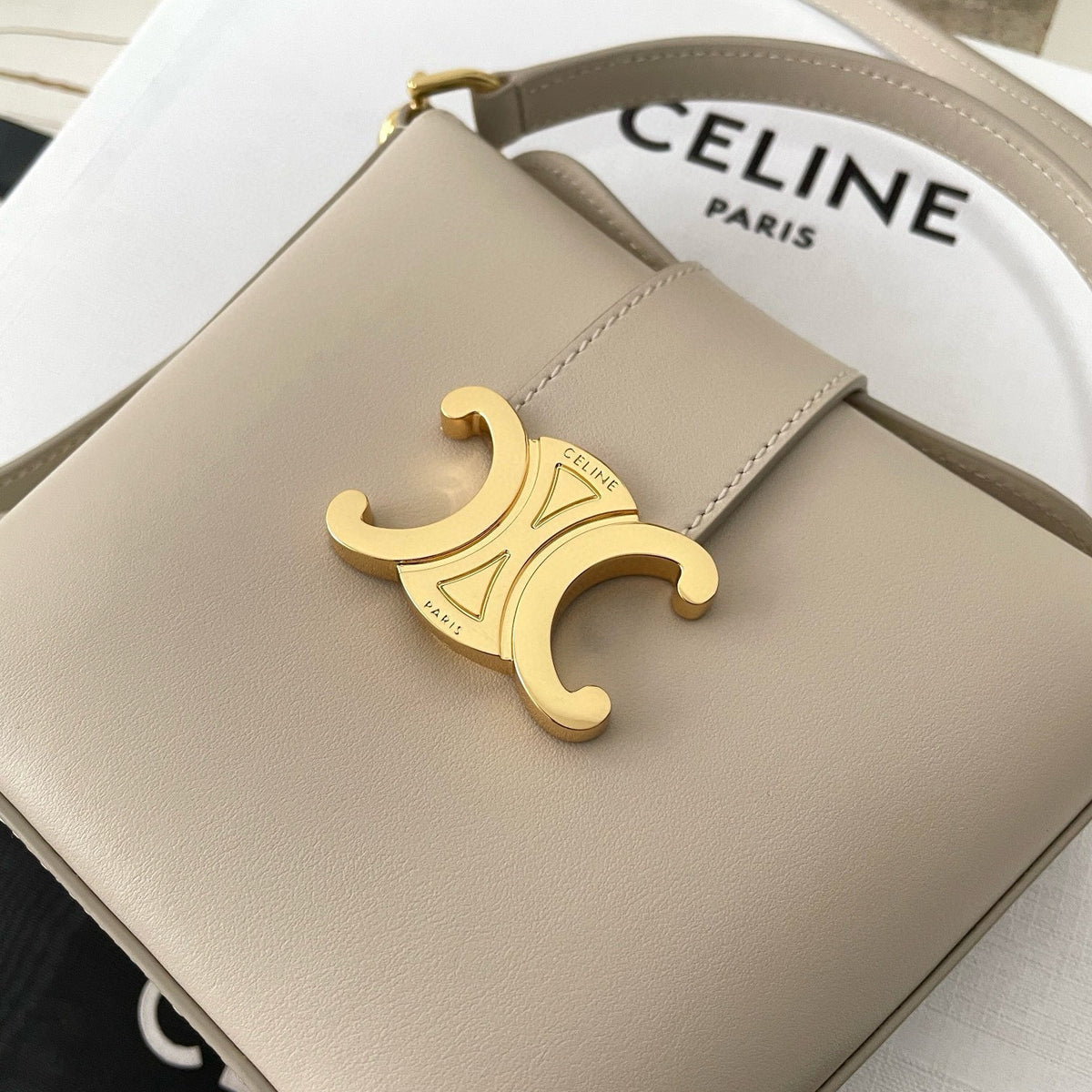 Front view of Celine Mini Bucket Louise Bag premium cel mini bucket louise bag