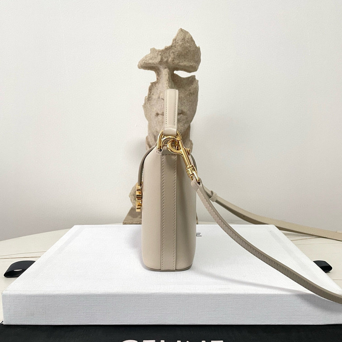 Front view of Celine Mini Bucket Louise Bag premium cel mini bucket louise bag