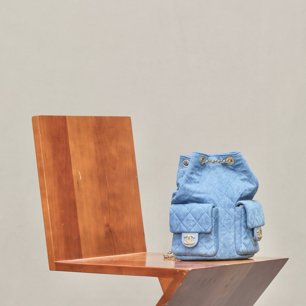 Chanel 25 Denim Backpack detail shot – authentic designer craftsmanship