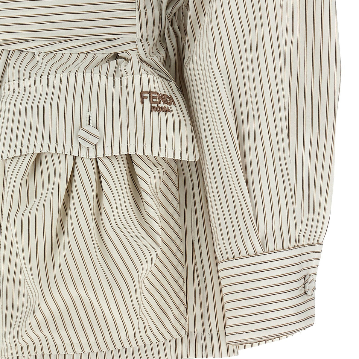 Close-up of Fendi coats hardware and fine stitching