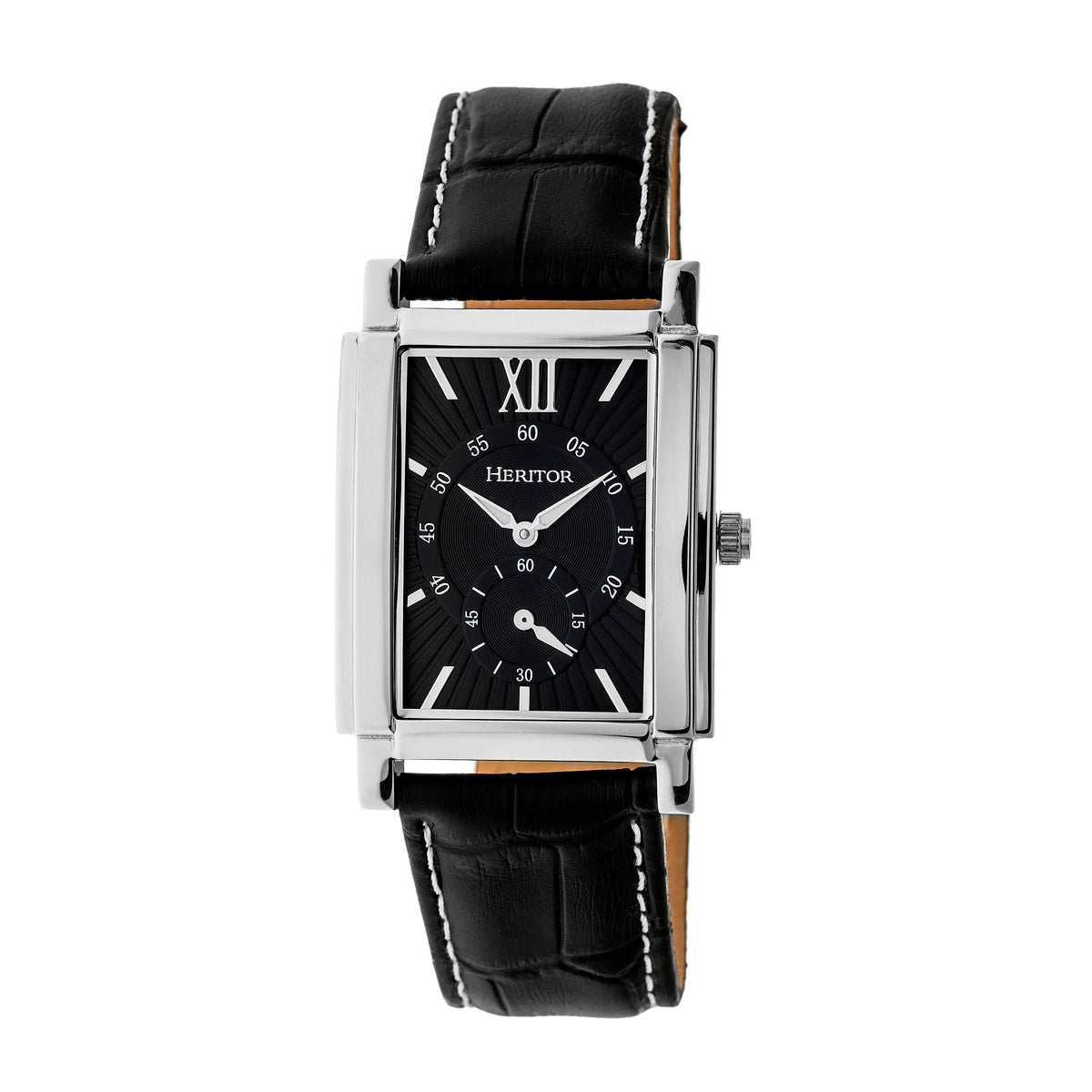 Close-up detail view of Heritor Automatic Frederick unisex silver watch