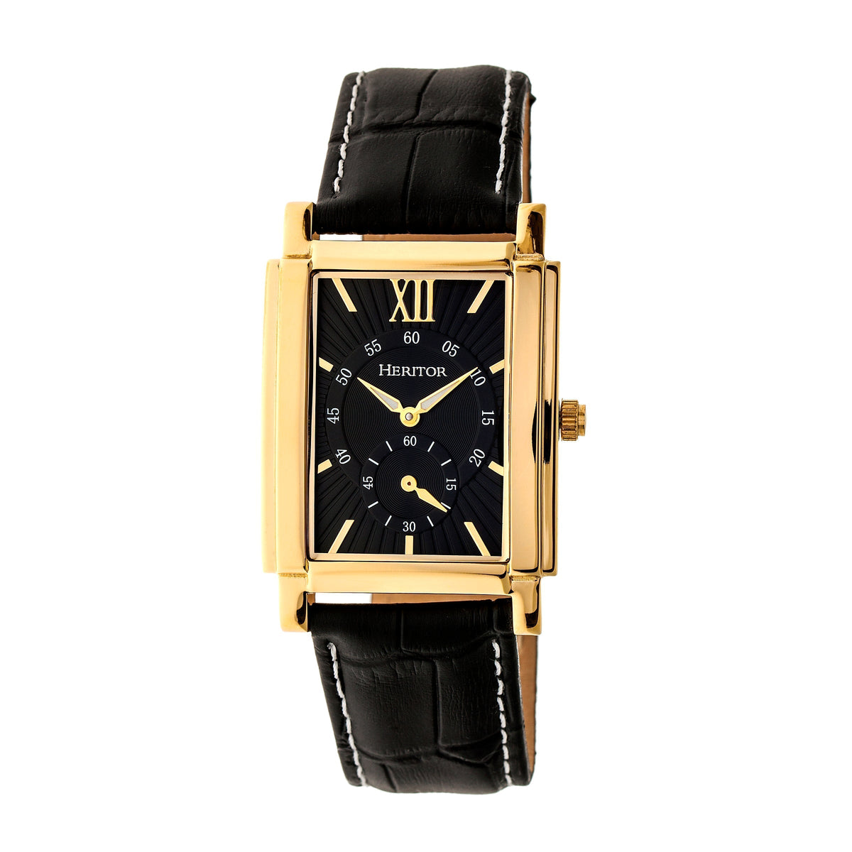 Close-up detail view of Heritor Automatic Frederick unisex gold watch