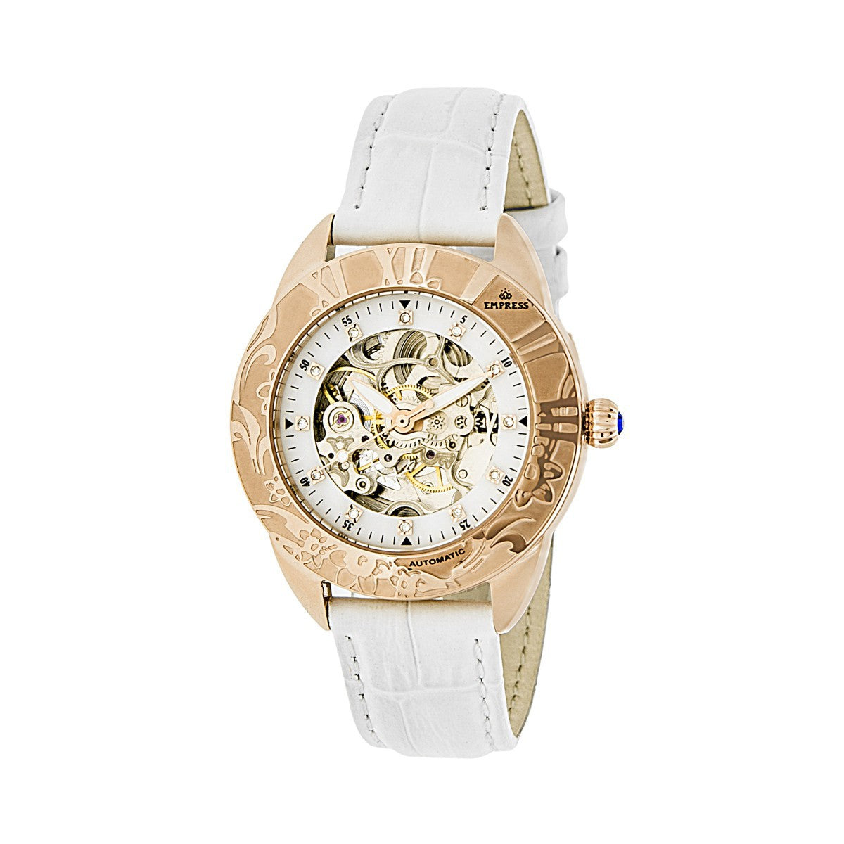 Close-up detail view of Empress unisex rose gold watch