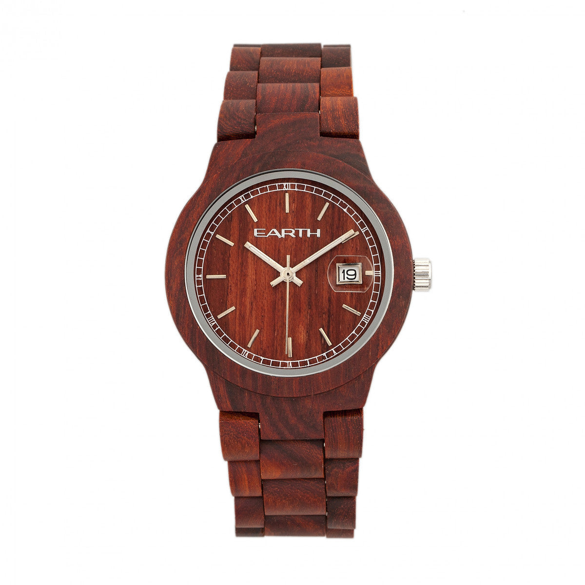 Close-up detail view of Earth Wood unisex red bracelet