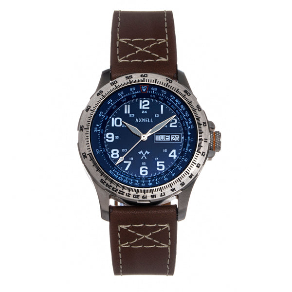 Close-up detail view of Axwell unisex brown watch