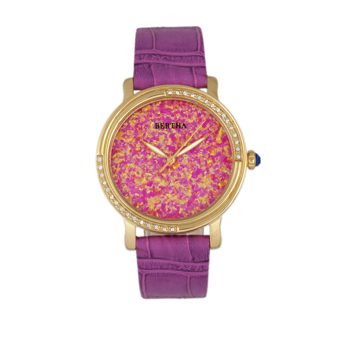 Close-up detail view of Bertha unisex pink watch