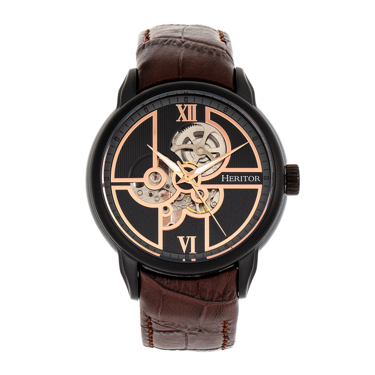 Lifestyle view of Heritor Automatic Sanford unisex black watch