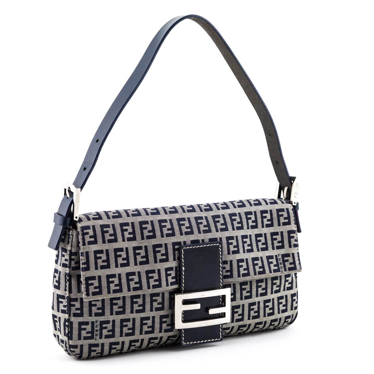 Fendi Bags? FENDI Zucchino Baguette Navy Luxury Designer Leather Handbag