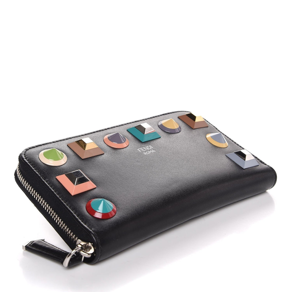 Fendi Wallets? FENDI Vitello Liberty Studded Zip Around Wallet Black Premium Leather Designer Wallet