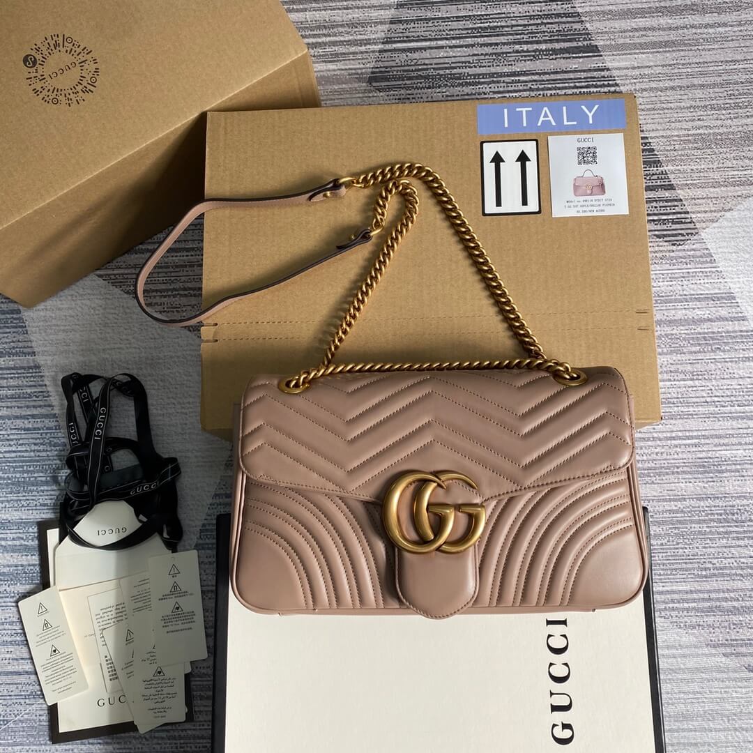 Bellvora ‎443496 Gg Marmont Medium Matelassé Shoulder Bag Nude Pink Leather Gold Hardware – luxury designer bag at Bellvora