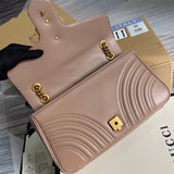 Front view of Bellvora ‎443496 Gg Marmont Medium Matelassé Shoulder Bag Nude Pink Leather Gold Hardware premium bag