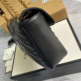 Bellvora ‎443496 Gg Marmont Medium Matelassé Shoulder Bag Black Leather Gold Hardware detail shot – authentic designer craftsmanship