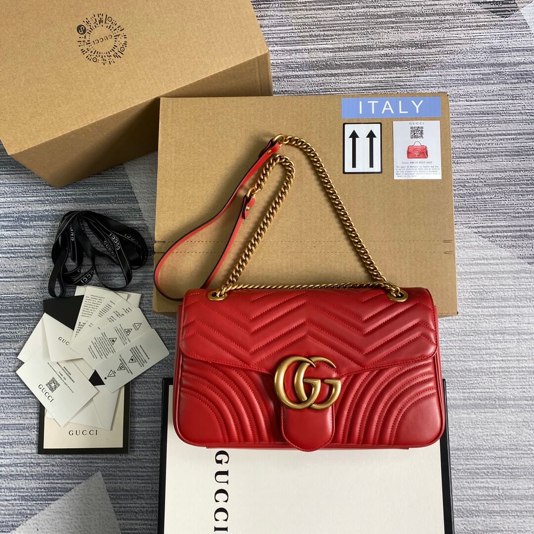 Bellvora ‎443496 Gg Marmont Medium Matelassé Shoulder Bag Red Leather Gold Hardware – luxury designer bag at Bellvora