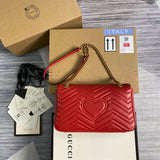 Front view of Bellvora ‎443496 Gg Marmont Medium Matelassé Shoulder Bag Red Leather Gold Hardware premium bag